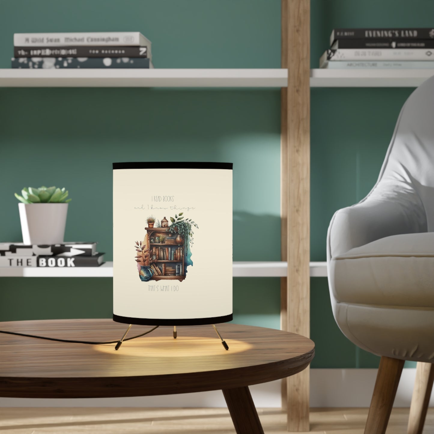 Tripod Lamp with High-Res Printed Shade, US\CA plug ”I read books and I know things. That’s what I do.”